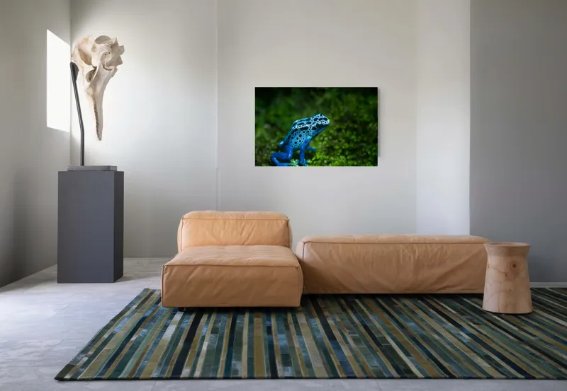 Tablou Canvas, "Broasca albastră în pădurea tropicală", Broască, Albastră, Textură, Pădure, Verde, Vibrantă, Natură, 90 x 50 cm – poza 8