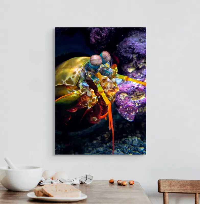 Tablou Canvas, "Mantisul marin în arsenal colorat", Colorat, Vibrant, Exotic, Fascinant, Maritim, Strălucitor, Complex, Impresionant, Detaliat, Plin-De-Viață, 50 x 70 cm – poza 3