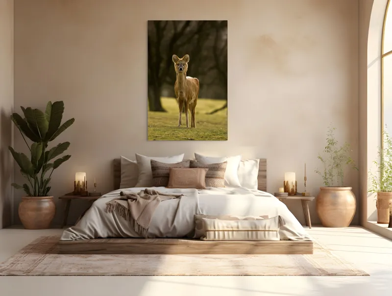 Tablou Canvas, "Căprioara în lumina pădurii toamna", Deer, Forest, Graceful, Alert, Serene, Nature, Peaceful, Woodland, 100 x 150 cm – poza 3