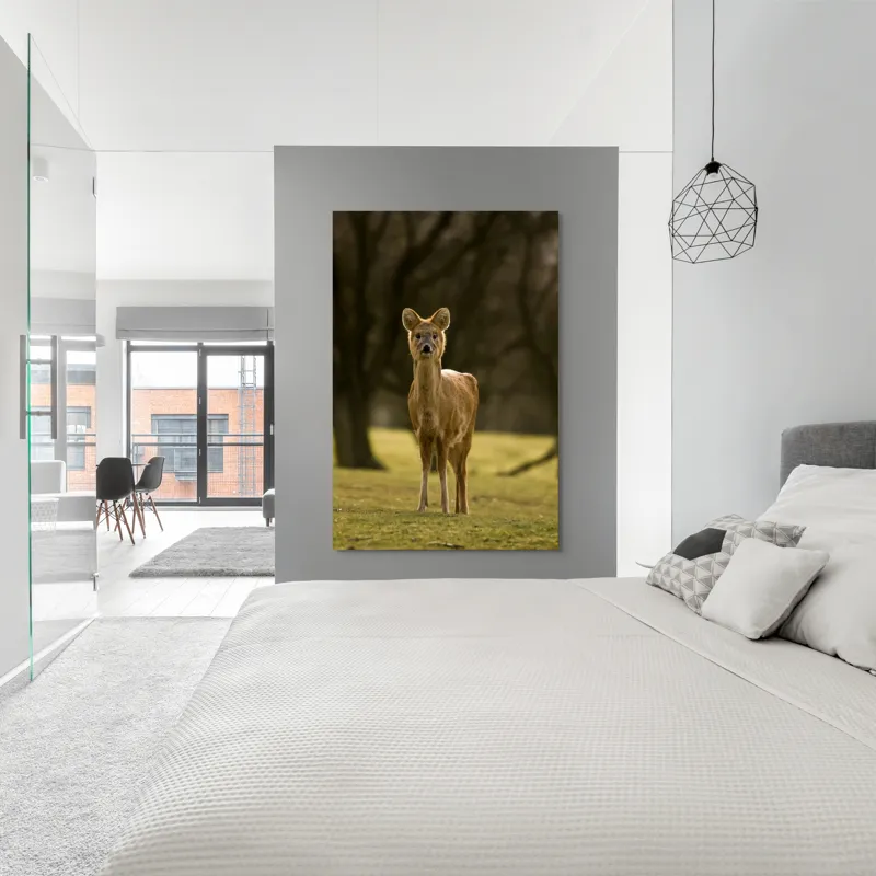 Tablou Canvas, "Căprioara în lumina pădurii toamna", Deer, Forest, Graceful, Alert, Serene, Nature, Peaceful, Woodland, 100 x 150 cm – poza 5