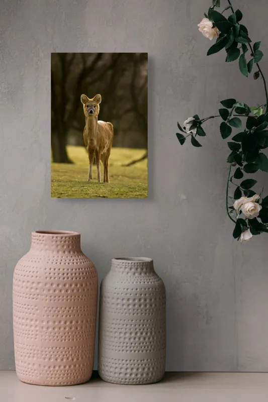Tablou Canvas, "Căprioara în lumina pădurii toamna", Deer, Forest, Graceful, Alert, Serene, Nature, Peaceful, Woodland, 26 x 39 cm – poza 6