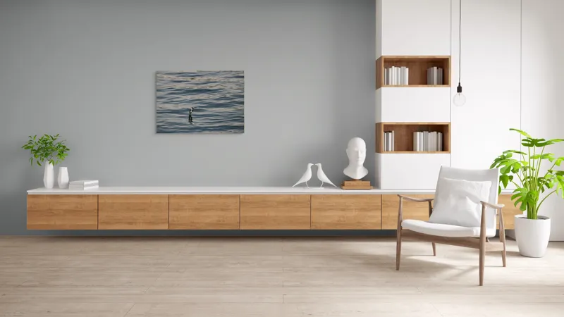 Tablou Canvas, "Pasărea alunecând deasupra apei liniștite", Pasăre, Reflecție, Zbor, Apă, Ondulații, Serenitate, Culoare, Natură, 100 x 70 cm – poza 6