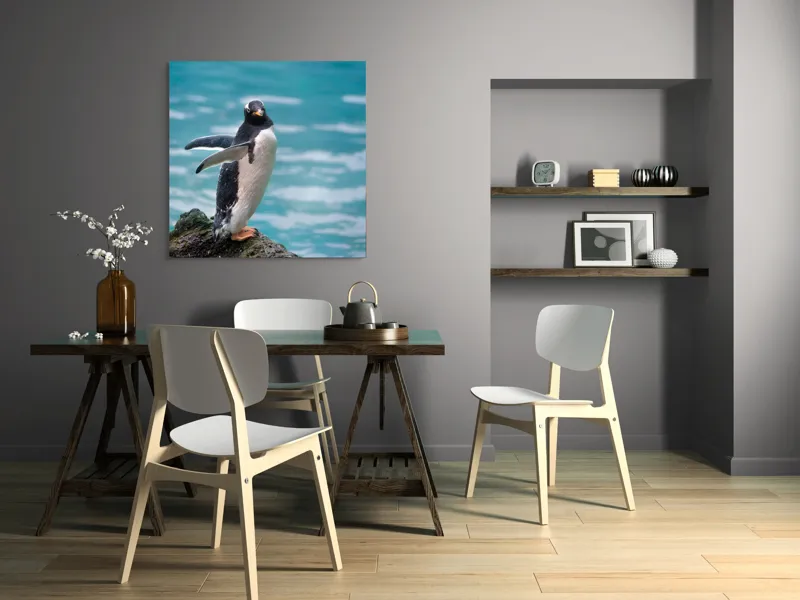 Tablou Canvas, "Pinguinul pe stâncă lângă apă", Pinguin, Ocean, Valuri, Piatra, Nature, Libertate, Frumusețe, Apă, Serenitate, Eleganță, 100 x 100 cm – poza 6