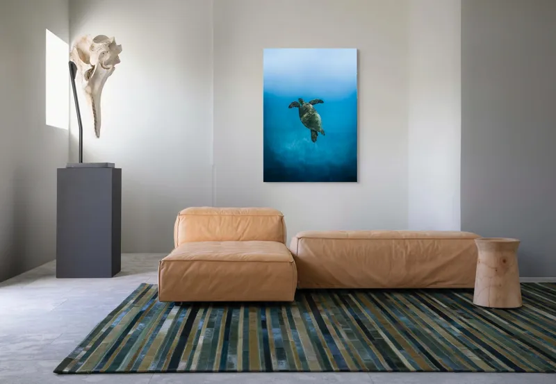 Tablou Canvas, "Turtle dansând în adâncuri albastre", Testoasă, Ocean, Albastru, Liniște, Majestuos, Natură, Subacvatic, Libertate, Grație, Splendoare, 70 x 100 cm – poza 7