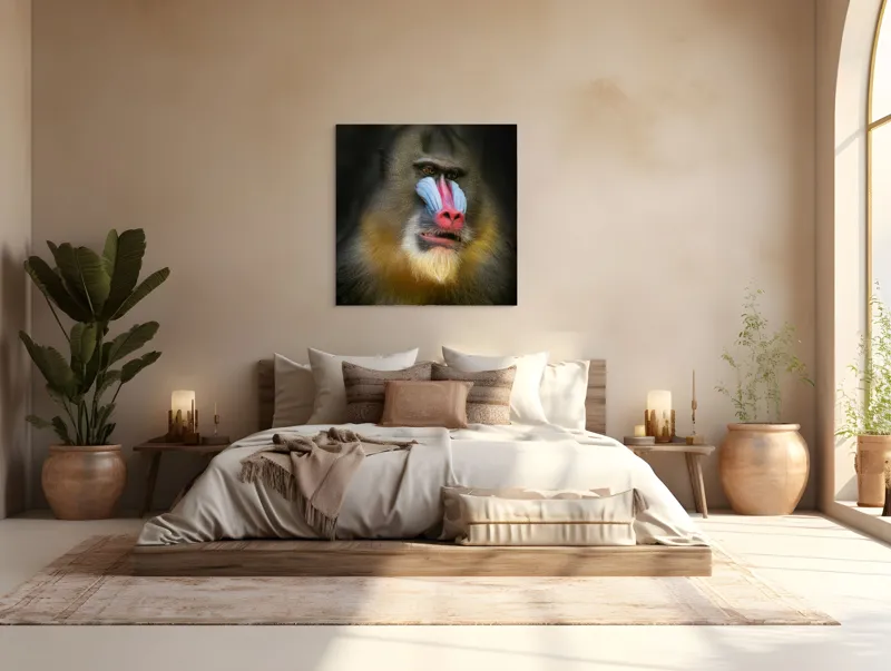 Tablou Canvas, "Mandrill în liniștea pădurii tropicale", Mandrilă, Frumos, Colorat, Impresionant, Regal, Atrăgător, Exotic, Majestuos, Intrigant, Intimidant, 100 x 100 cm – poza 4