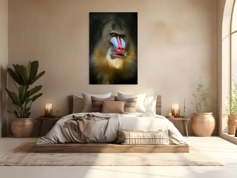 Tablou Canvas, "Mandrill în liniștea pădurii tropicale", Mandrilă, Frumos, Colorat, Impresionant, Regal, Atrăgător, Exotic, Majestuos, Intrigant, Intimidant, 100 x 150 cm – poza 3
