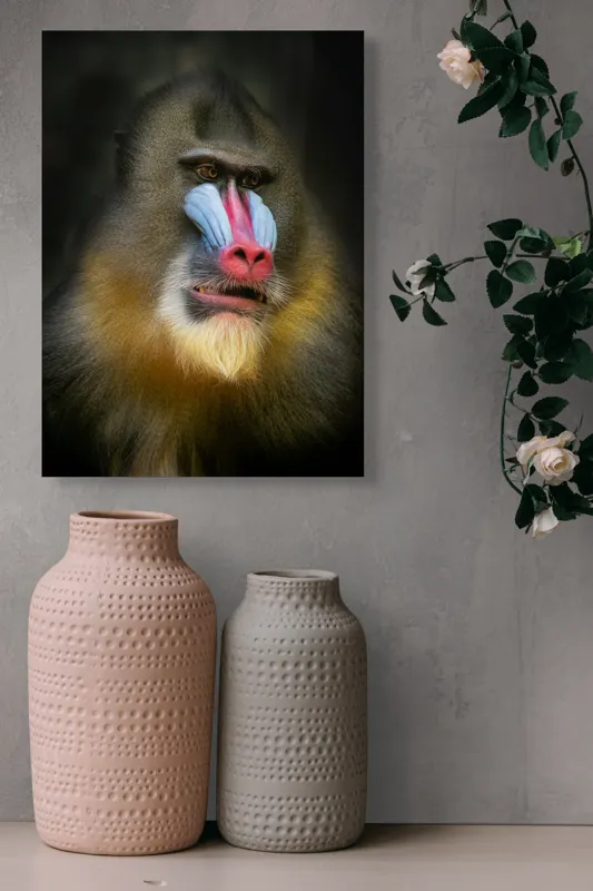 Tablou Canvas, "Mandrill în liniștea pădurii tropicale", Mandrilă, Frumos, Colorat, Impresionant, Regal, Atrăgător, Exotic, Majestuos, Intrigant, Intimidant, 39 x 54 cm – poza 6