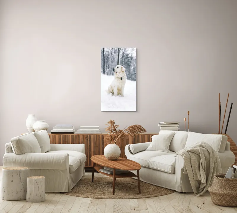 Tablou Canvas, "Paznicul alb al pădurii înzăpezite", Câine, Zăpadă, Pădure, Iarnă, Blană, Frig, Natură, Calm, Liniște, Peisaj, 50 x 90 cm – poza 7