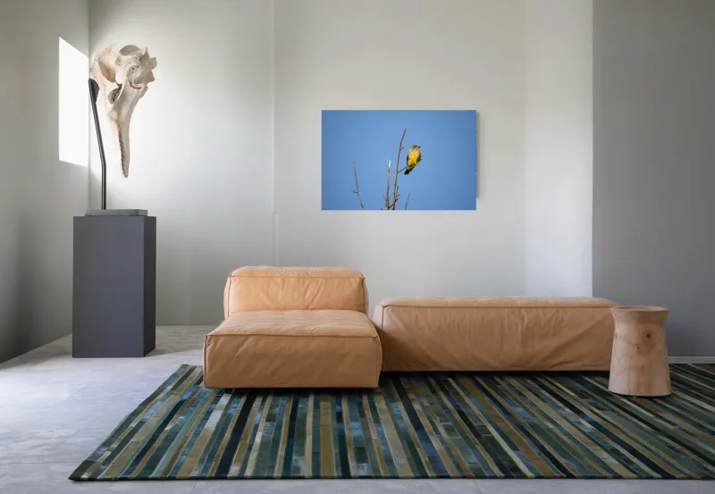 Tablou Canvas, "Pasărea solitară pe cerul senin", Pasăre, Ramură, Cer, Albastru, Zbor, Natură, Liniște, Frumusețe., 90 x 50 cm – poza 8