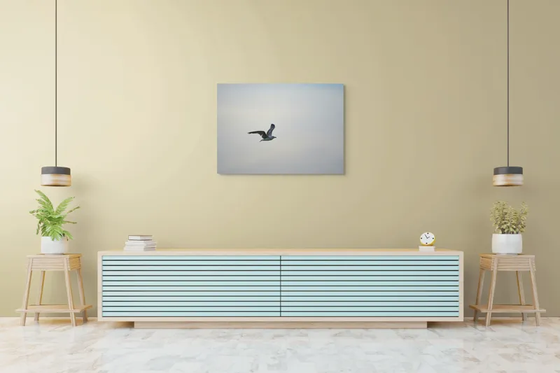 Tablou Canvas, "Pescăruș solitar în zbor lin", Zbor, Libertate, Cer, Pescăruș, Liniște, Vânt, Lumină, Infinit, Natură, Frumusețe, 100 x 70 cm – poza 4
