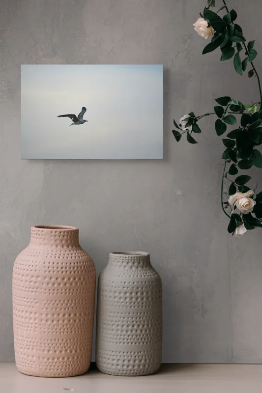 Tablou Canvas, "Pescăruș solitar în zbor lin", Zbor, Libertate, Cer, Pescăruș, Liniște, Vânt, Lumină, Infinit, Natură, Frumusețe, 39 x 26 cm – poza 4
