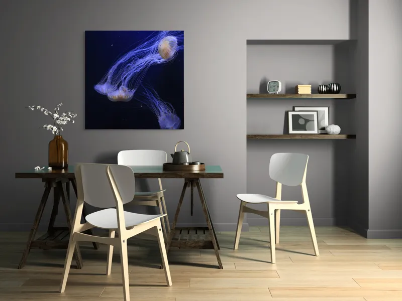 Tablou Canvas, "Dansul grațios al meduzelor fosforescente", Mister, Eleganță, Grație, Lumină, Fluiditate, Dans, Ocean, Delicat, Fascinație, Plutire, 100 x 100 cm – poza 6