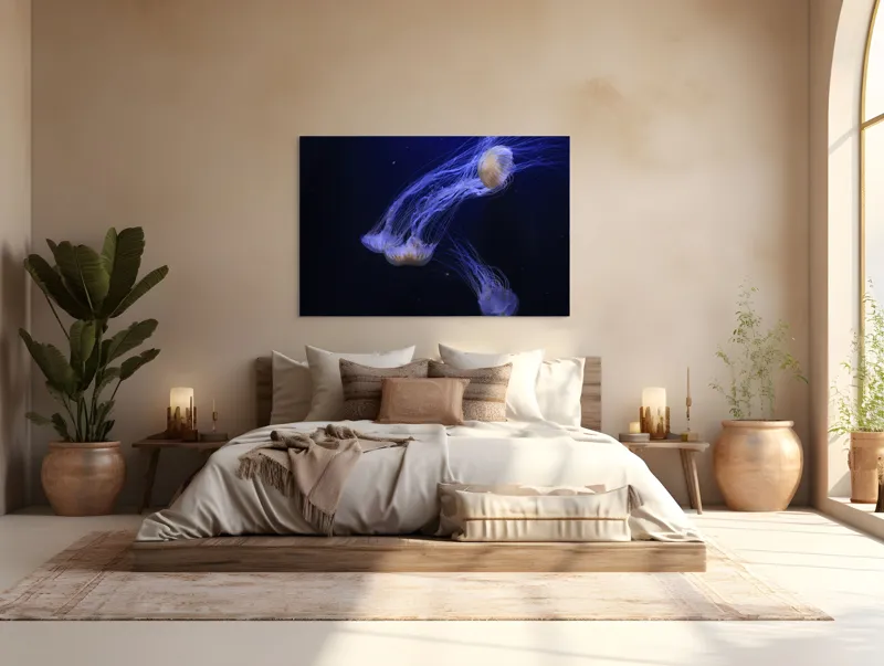 Tablou Canvas, "Dansul grațios al meduzelor fosforescente", Mister, Eleganță, Grație, Lumină, Fluiditate, Dans, Ocean, Delicat, Fascinație, Plutire, 150 x 100 cm – poza 4