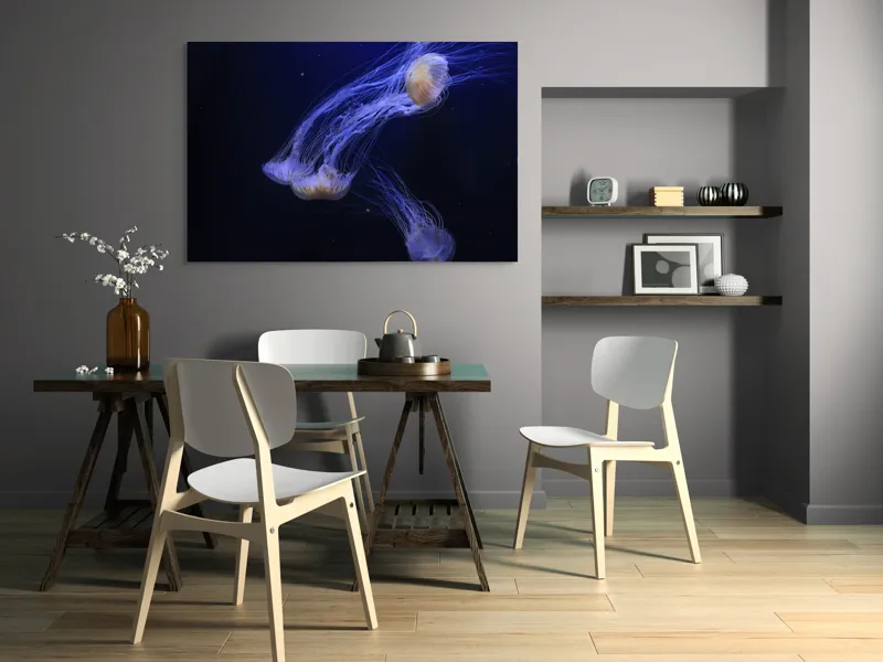 Tablou Canvas, "Dansul grațios al meduzelor fosforescente", Mister, Eleganță, Grație, Lumină, Fluiditate, Dans, Ocean, Delicat, Fascinație, Plutire, 150 x 100 cm – poza 5