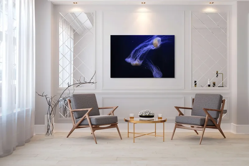 Tablou Canvas, "Dansul grațios al meduzelor fosforescente", Mister, Eleganță, Grație, Lumină, Fluiditate, Dans, Ocean, Delicat, Fascinație, Plutire, 150 x 100 cm – poza 7