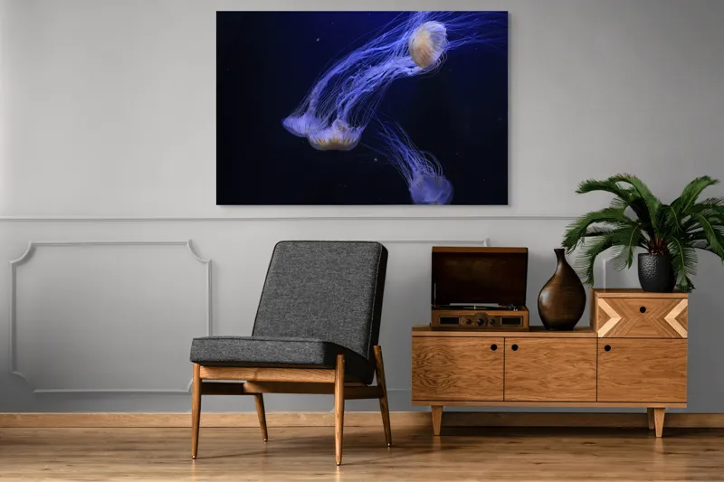 Tablou Canvas, "Dansul grațios al meduzelor fosforescente", Mister, Eleganță, Grație, Lumină, Fluiditate, Dans, Ocean, Delicat, Fascinație, Plutire, 150 x 100 cm – poza 8