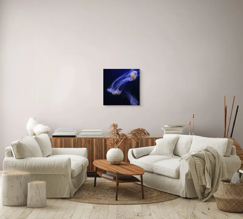 Tablou Canvas, "Dansul grațios al meduzelor fosforescente", Mister, Eleganță, Grație, Lumină, Fluiditate, Dans, Ocean, Delicat, Fascinație, Plutire, 50 x 50 cm – poza 7