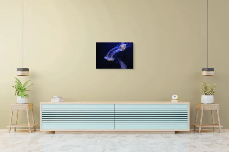 Tablou Canvas, "Dansul grațios al meduzelor fosforescente", Mister, Eleganță, Grație, Lumină, Fluiditate, Dans, Ocean, Delicat, Fascinație, Plutire, 70 x 50 cm – poza 7