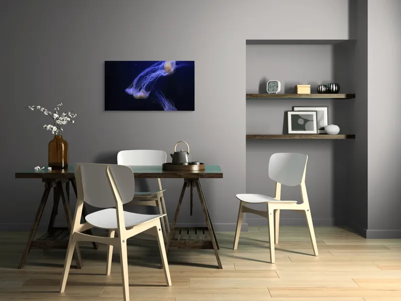 Tablou Canvas, "Dansul grațios al meduzelor fosforescente", Mister, Eleganță, Grație, Lumină, Fluiditate, Dans, Ocean, Delicat, Fascinație, Plutire, 90 x 50 cm – poza 3