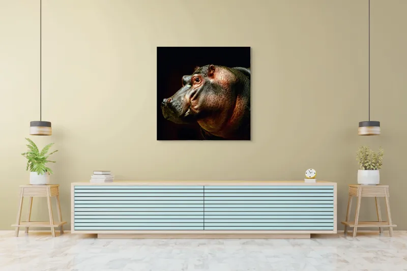 Tablou Canvas, "Hipopotamul în lumina crepusculară africana", 100 x 100 cm – poza 5