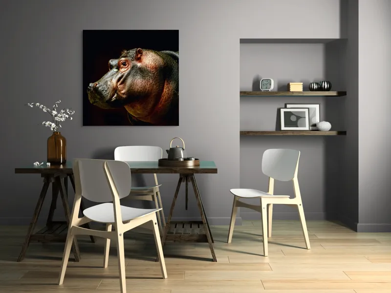 Tablou Canvas, "Hipopotamul în lumina crepusculară africana", 100 x 100 cm – poza 6