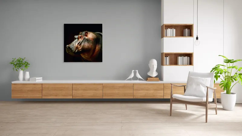 Tablou Canvas, "Hipopotamul în lumina crepusculară africana", 100 x 100 cm – poza 8