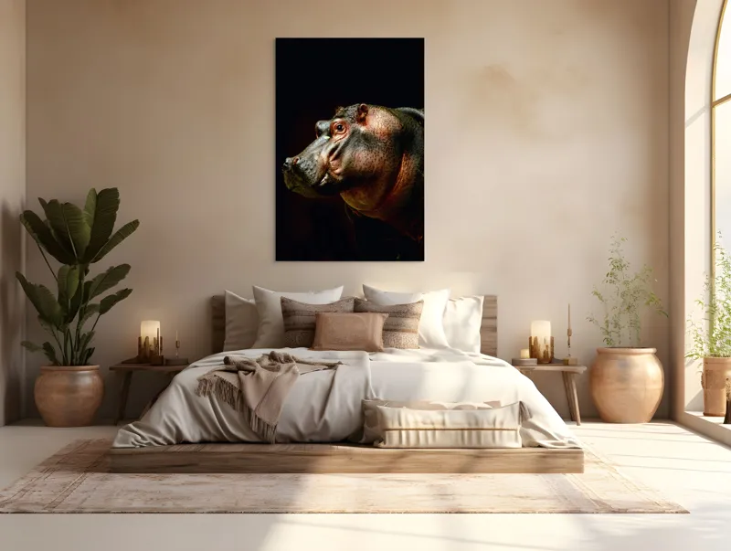 Tablou Canvas, "Hipopotamul în lumina crepusculară africana", 100 x 150 cm – poza 3