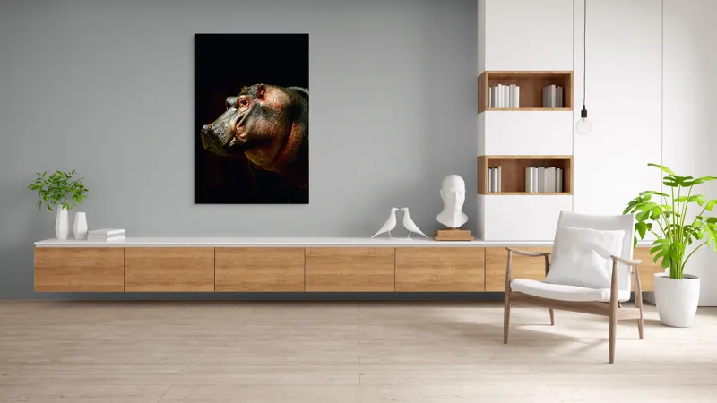 Tablou Canvas, "Hipopotamul în lumina crepusculară africana", 100 x 150 cm – poza 8