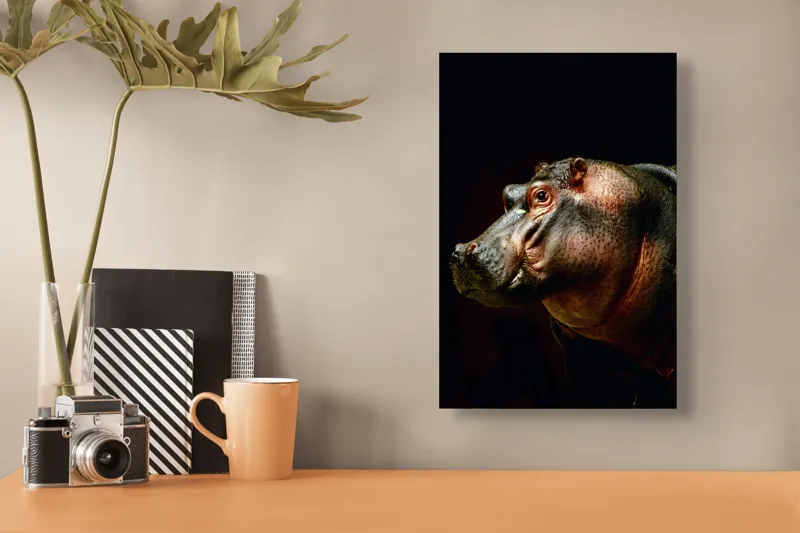Tablou Canvas, "Hipopotamul în lumina crepusculară africana", 26 x 39 cm – poza 3