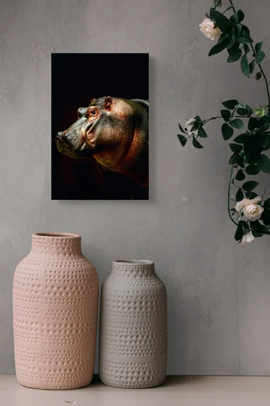 Tablou Canvas, "Hipopotamul în lumina crepusculară africana", 26 x 39 cm – poza 6