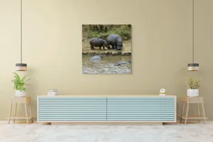 Tablou Canvas, "Hipopotami odihnindu-se lângă apă", 100 x 100 cm – poza 5