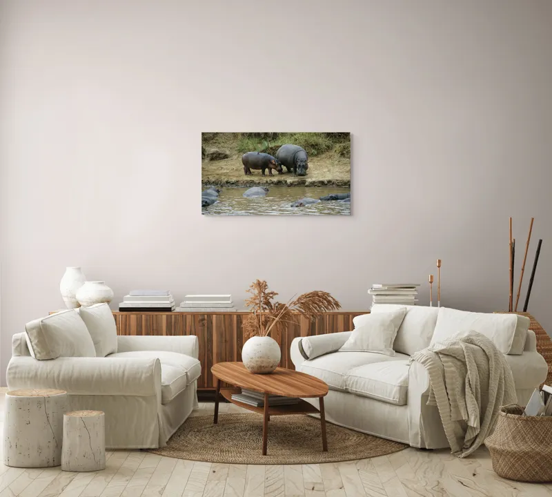 Tablou Canvas, "Hipopotami odihnindu-se lângă apă", 90 x 50 cm – poza 4