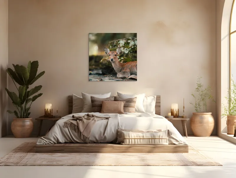 Tablou Canvas, "Căprioara odihnindu-se în pădurea liniștită", Serenitate, Natură, Liniște, Frumusețe, Eleganță, Blândețe, Pădure, Calm, Vedere, Relaxare, 100 x 100 cm – poza 4