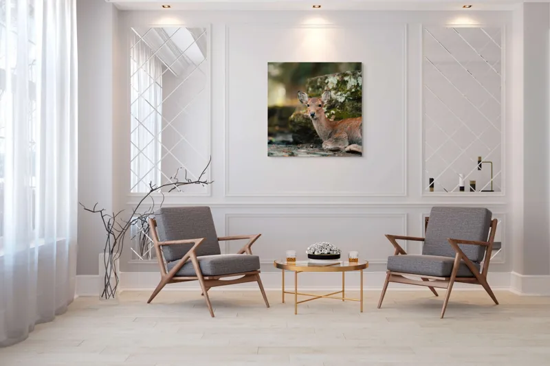 Tablou Canvas, "Căprioara odihnindu-se în pădurea liniștită", Serenitate, Natură, Liniște, Frumusețe, Eleganță, Blândețe, Pădure, Calm, Vedere, Relaxare, 100 x 100 cm – poza 7