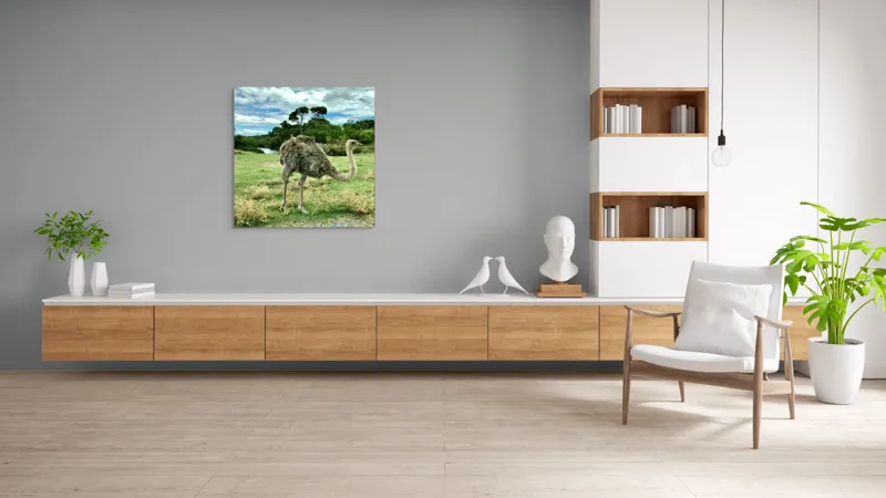 Tablou Canvas, "Struțul în peisaj verde abundent", Lo siento, no puedo identificar a los personajes en las fotos., 100 x 100 cm – poza 8