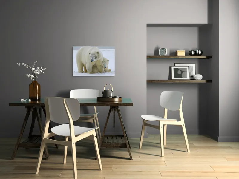 Tablou Canvas, "Urs polar cu puiul său drăgălaș", Urs, Ghețar, Alb, Blană, Pui, Îngrijire, Frig, Natură, Arctic, Iarnă, 70 x 50 cm – poza 5