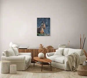 Tablou Canvas, "Capra neagră contemplând orizontul montan", 50 x 70 cm – poza 4