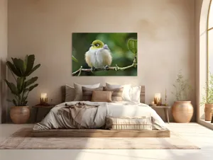 Tablou Canvas, Pufos, Delicat, Ochi-Alb, Ramură, Verde, Frunză, Pene, Natură, Privitor, Plăcut., 150 x 100 cm – poza 4