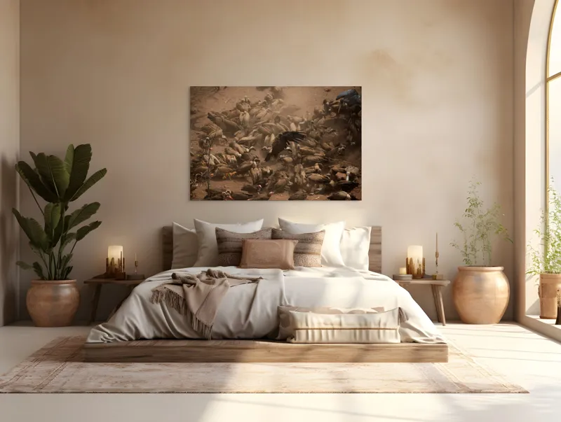 Tablou Canvas, "Dansul vulturilor într-o furtună de praf", Vulturi, Căprioară, Haos, Prăfuit, Aripi, Natură, Agitație, Sălbăticie, Pradă, Supraviețuire, 150 x 100 cm – poza 4