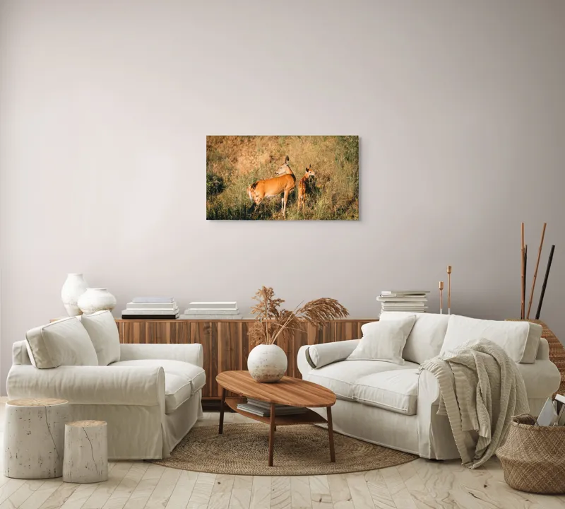 Tablou Canvas, "Cerbul și puiul în lumina dimineții", I don't know who they are., 90 x 50 cm – poza 4
