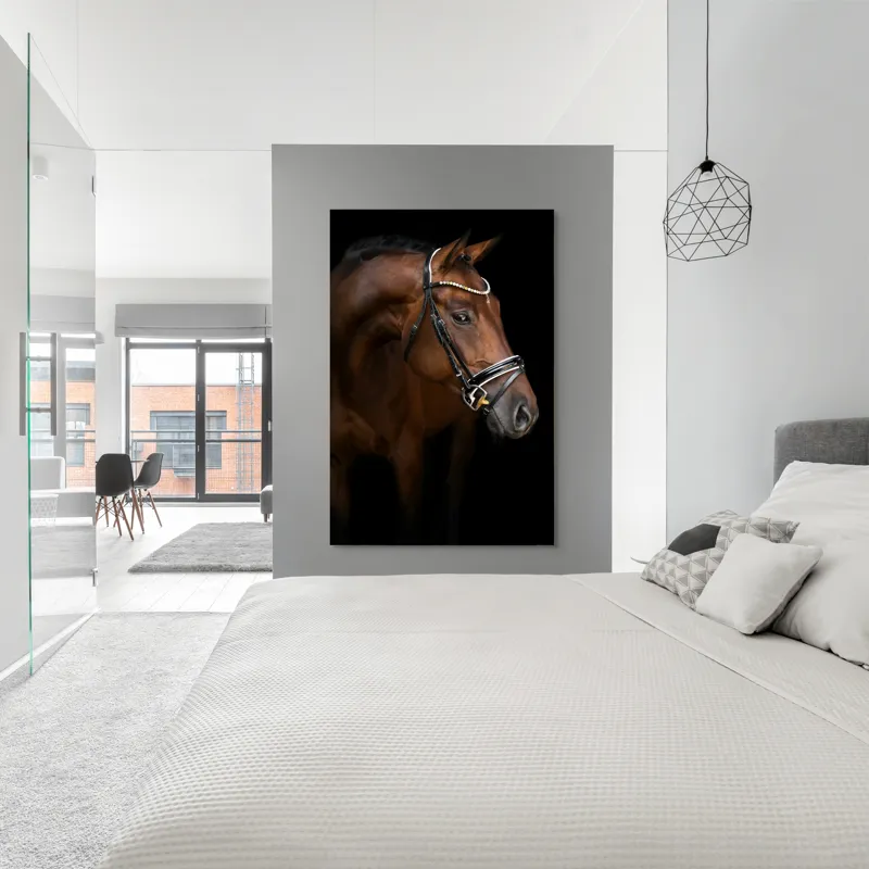 Tablou Canvas, "Măreția nobilului armăsar în întuneric", Cal, Eleganță, Frumusețe, Nobilitate, Blândețe, Forță, Grație, Mândrie, Călărie, Regalitate, 100 x 150 cm – poza 5