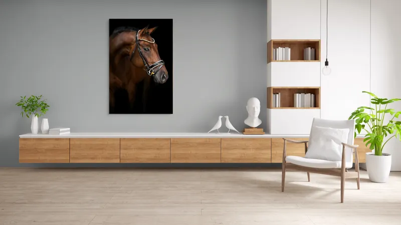 Tablou Canvas, "Măreția nobilului armăsar în întuneric", Cal, Eleganță, Frumusețe, Nobilitate, Blândețe, Forță, Grație, Mândrie, Călărie, Regalitate, 100 x 150 cm – poza 8