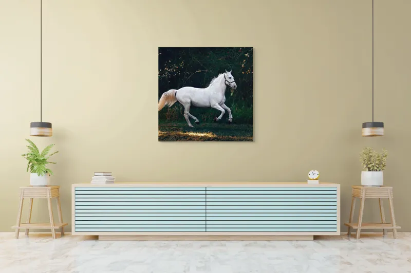Tablou Canvas, "Un cal alb aleargă liber", Grație, Eleganță, Libertate, Viteză, Natură, Putere, Frumusețe, 100 x 100 cm – poza 5