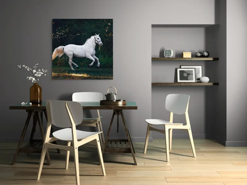 Tablou Canvas, "Un cal alb aleargă liber", Grație, Eleganță, Libertate, Viteză, Natură, Putere, Frumusețe, 100 x 100 cm – poza 6