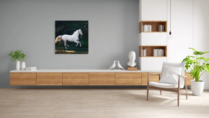 Tablou Canvas, "Un cal alb aleargă liber", Grație, Eleganță, Libertate, Viteză, Natură, Putere, Frumusețe, 100 x 100 cm – poza 8