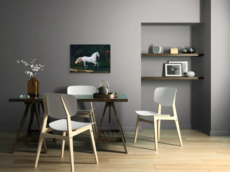 Tablou Canvas, "Un cal alb aleargă liber", Grație, Eleganță, Libertate, Viteză, Natură, Putere, Frumusețe, 70 x 50 cm – poza 5