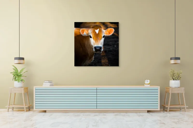 Tablou Canvas, "Vaca sub cerul dimineții aurii", 100 x 100 cm – poza 5