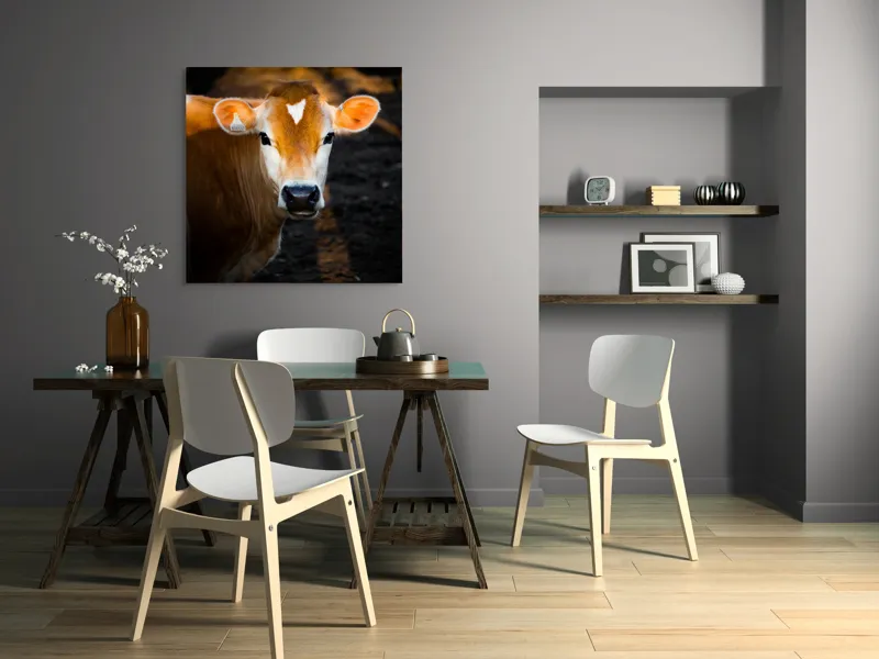 Tablou Canvas, "Vaca sub cerul dimineții aurii", 100 x 100 cm – poza 6