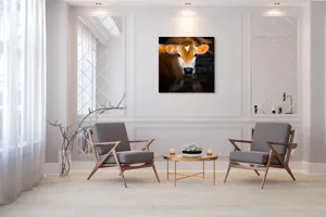 Tablou Canvas, "Vaca sub cerul dimineții aurii", 100 x 100 cm – poza 7