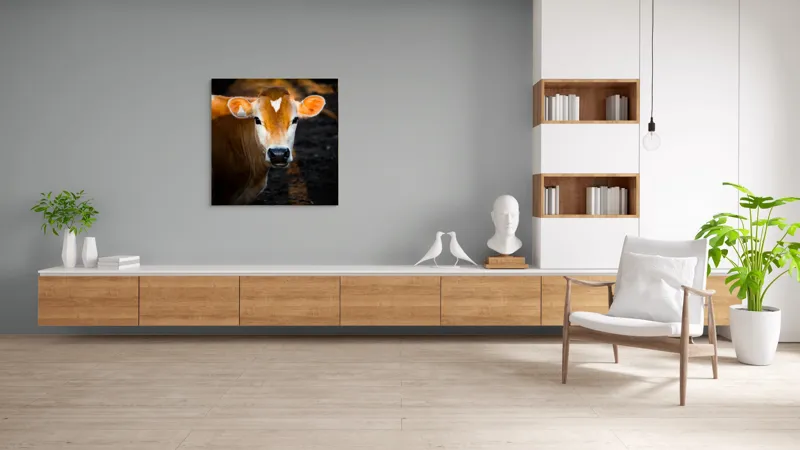 Tablou Canvas, "Vaca sub cerul dimineții aurii", 100 x 100 cm – poza 8